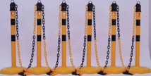Security post set PPC yellow/black with hex base dm 63 x H1000 mm 6 posts and 5 chains