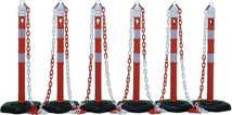 Security post set PPC red/white with hex base dm 63 x H1000 mm 6 posts and 5 chains